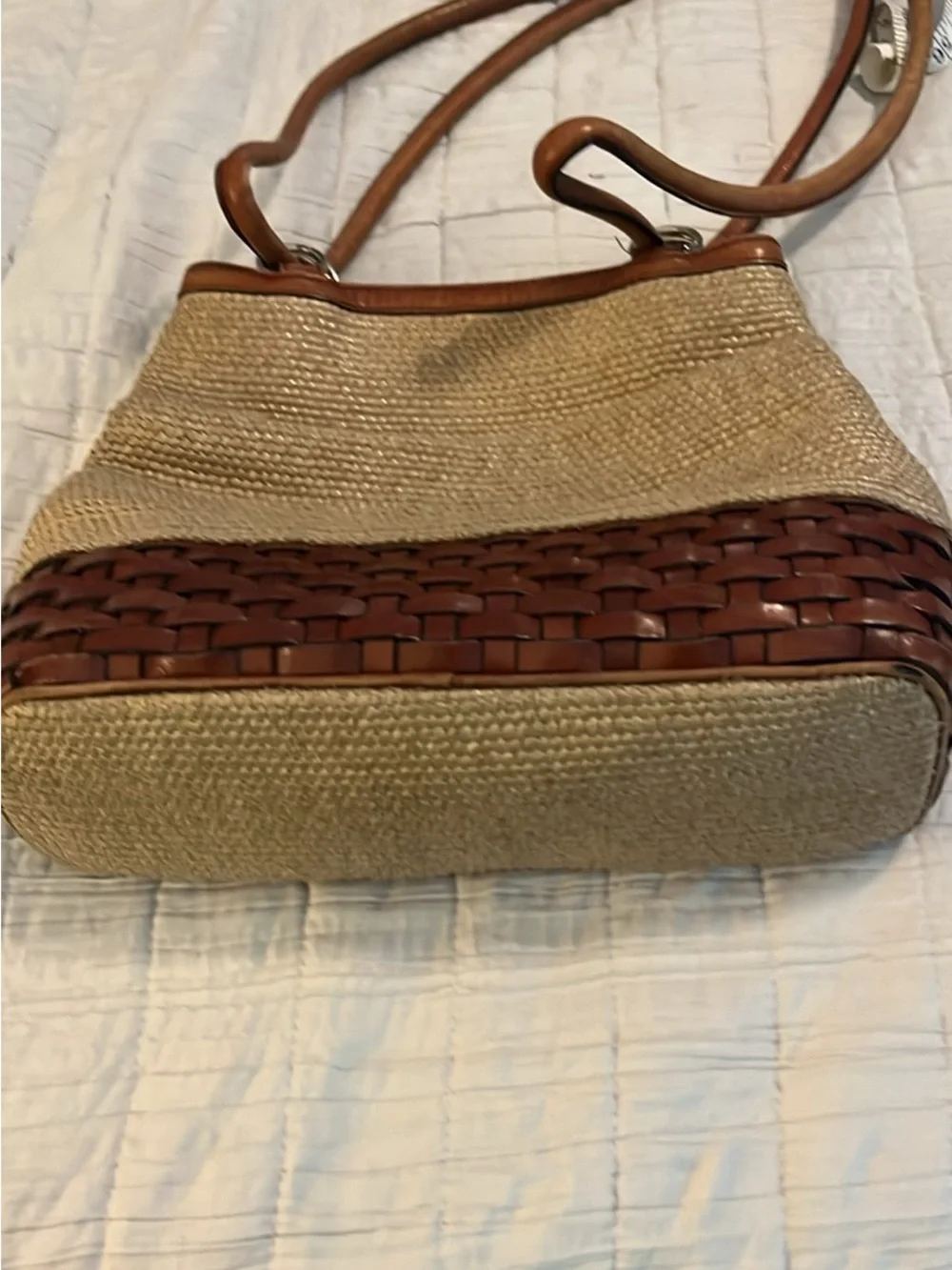 Etienne Aigner Natural Straw with Brown Leather Trim Shoulder Bag